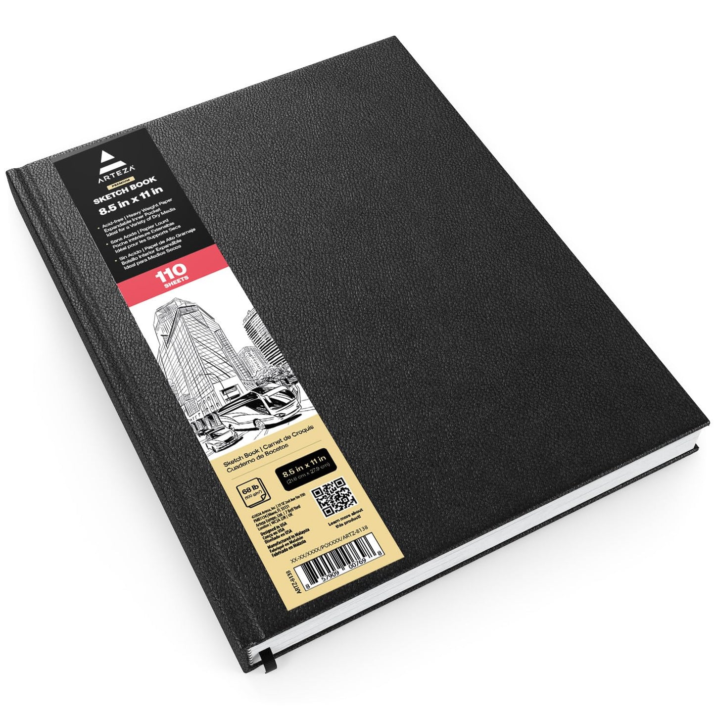 ARTEZA Hardcover Sketch Book 8.5 x 11 Drawing Pad 100 Sheets Sketch Pads for Drawing for Adults & Teens