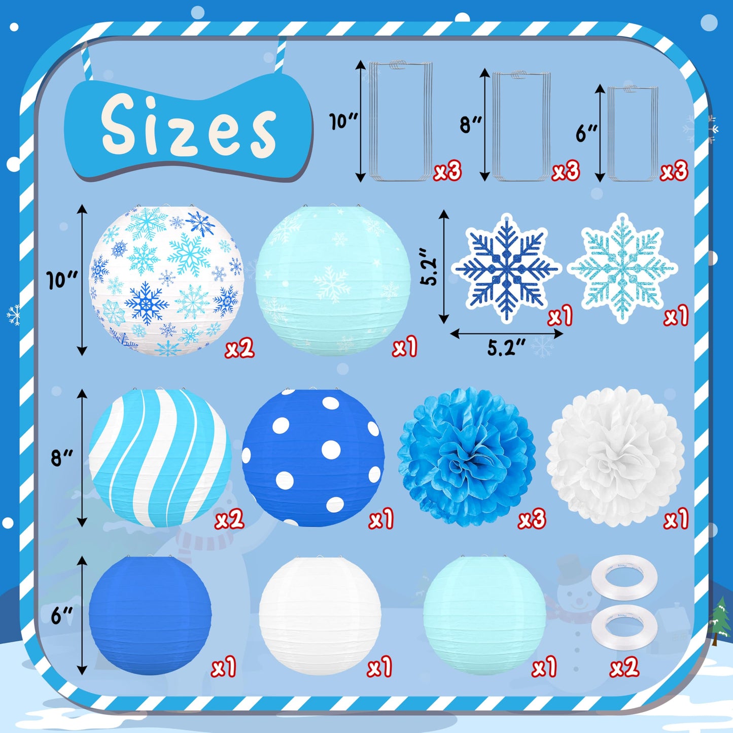 Renbuzhu 15PCS Winter Wonderland Decorations Paper Lanterns Pom Poms Hanging Swirls Christmas Holiday Hanging Decor for Home Birthday Outdoor Indoor