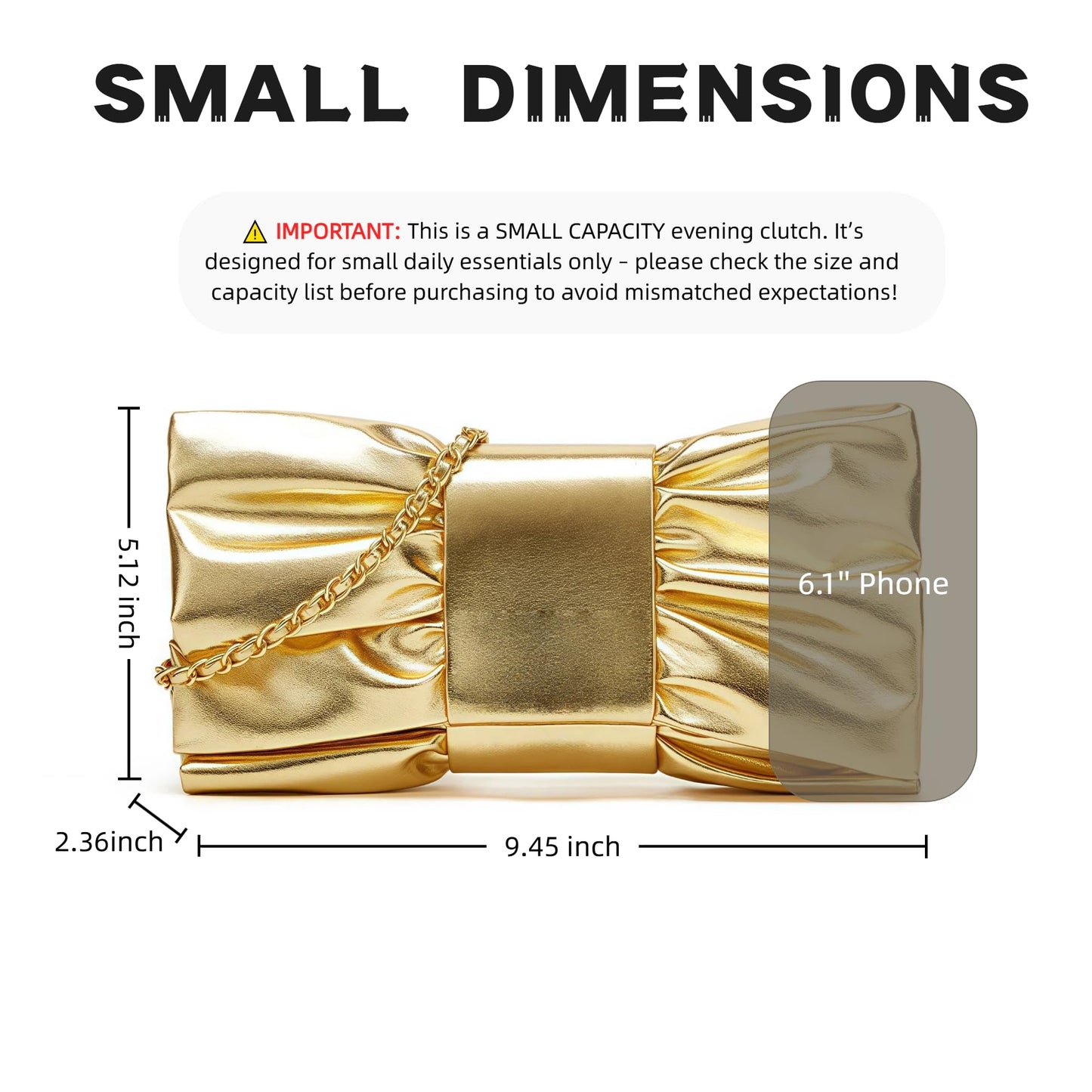 CTTOVIS Evening Clutch Bag Women Bow Purse Handbags Pu Leather Designer Crossbody Bag for Wedding Cocktail Prom Party (Gold)