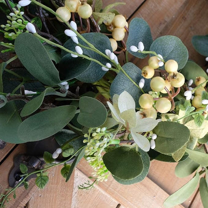 Bibelot 20Inch Artificial Eucalyptus Berry Wreath Green Leaf Eucalyptus Wreaths Spring Summer Wreath for Front Door Window Hanging Wall Party Decorations (20in)
