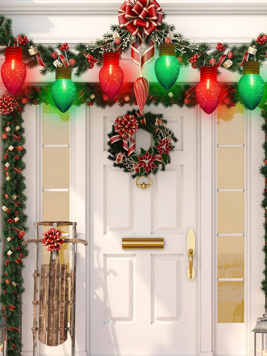 Red and Green Jumbo Christmas Lights, 16FT Big Bulb Christmas Lights with 10 Count 5'' Diamond Red Green LED Bulbs for Xmas Roofline Patio Backyard Decorations