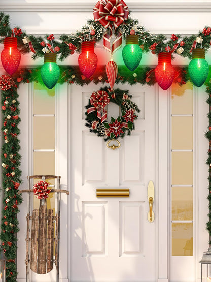 Red and Green Jumbo Christmas Lights, 16FT Big Bulb Christmas Lights with 10 Count 5'' Diamond Red Green LED Bulbs for Xmas Roofline Patio Backyard Decorations