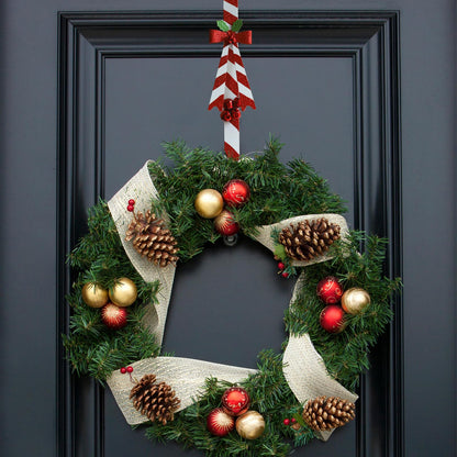 WKHOMEDECO 2 Pack Candy Cane Wreath Hangers for Front Door,Christmas Decoration Metal Over The Door Wreath Hanger Ornament,Door Wreath Hanger