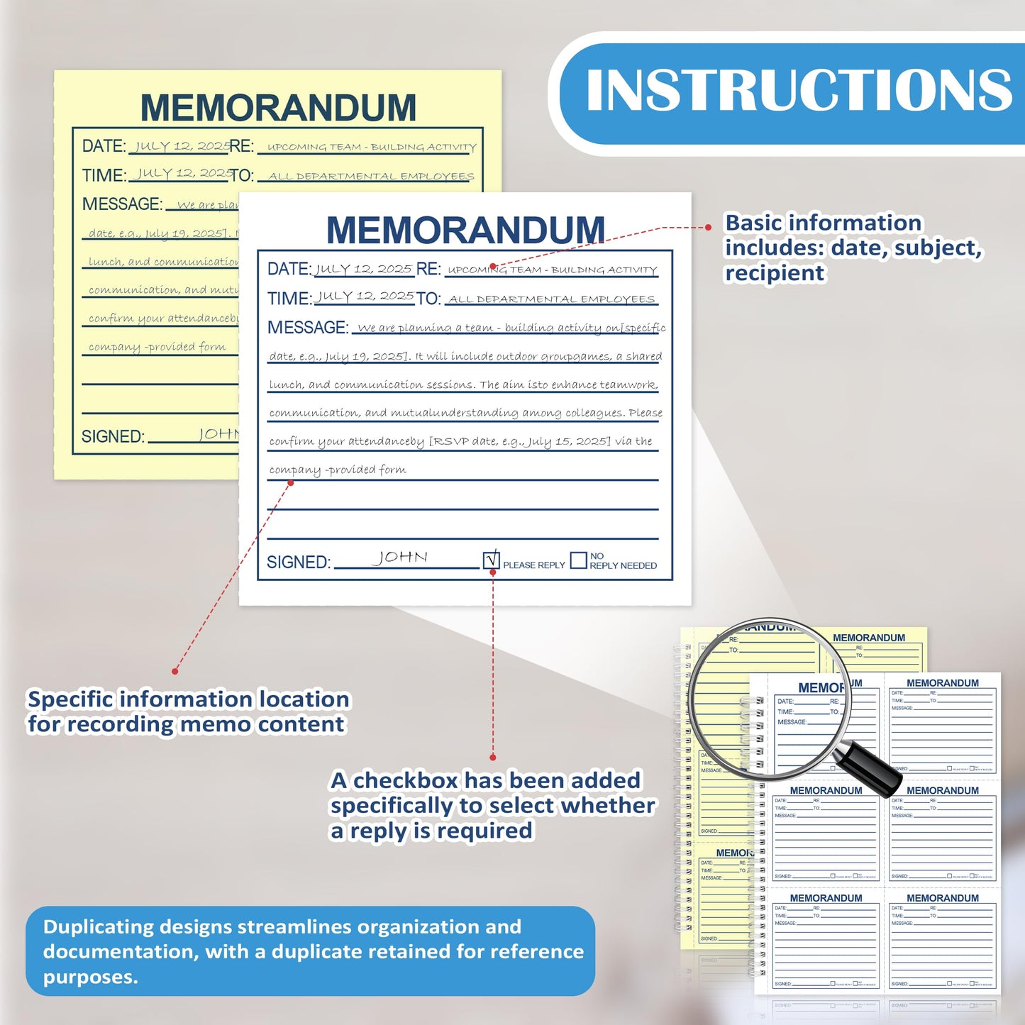 Memorandum Forms Book 300 Sets Carbonless 2 Part Duplicate Memo Pads 8.5x11 Inches Phone Message Book Spiral Bound With Tear Off Line And Writing Board Backing Suitable For Office Or School(1, Blue)