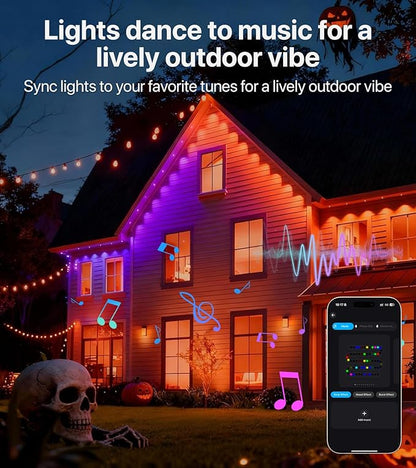 Permanent Outdoor Lights,150FT RGB+IC LED Lights with Smart APP & Remote Control, 72 Scene Modes, Waterproof IP65 for Holiday,Christmas,Yard Decorations(Extension Cord Not Included)