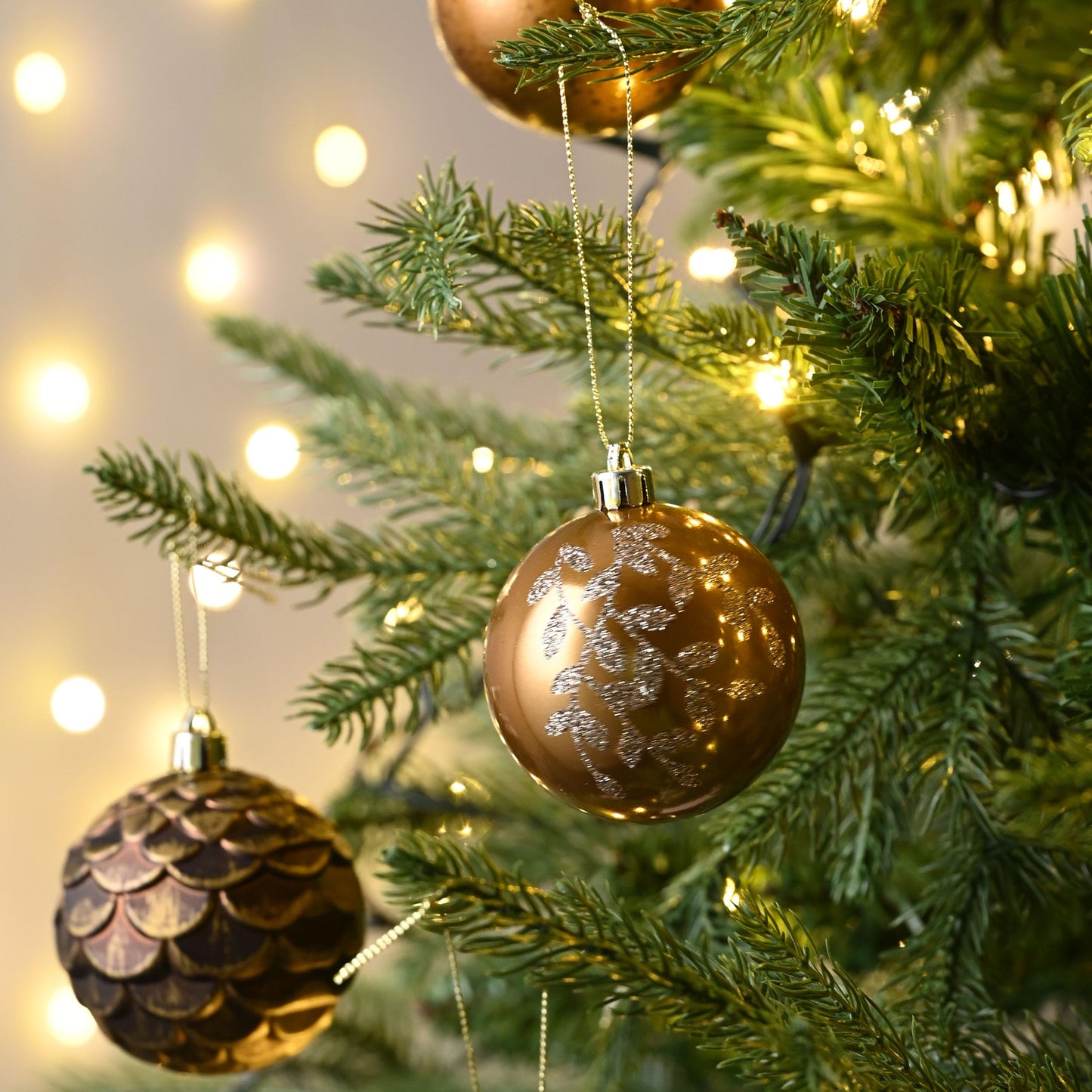 Valery Madelyn Christmas Ornaments Set, 9ct 2.76 Inches Brown Copper Gold Shatterproof Christmas Tree Decorations, Woodland Bronze Hanging Ball Bulk for Xmas Holiday Party Decor