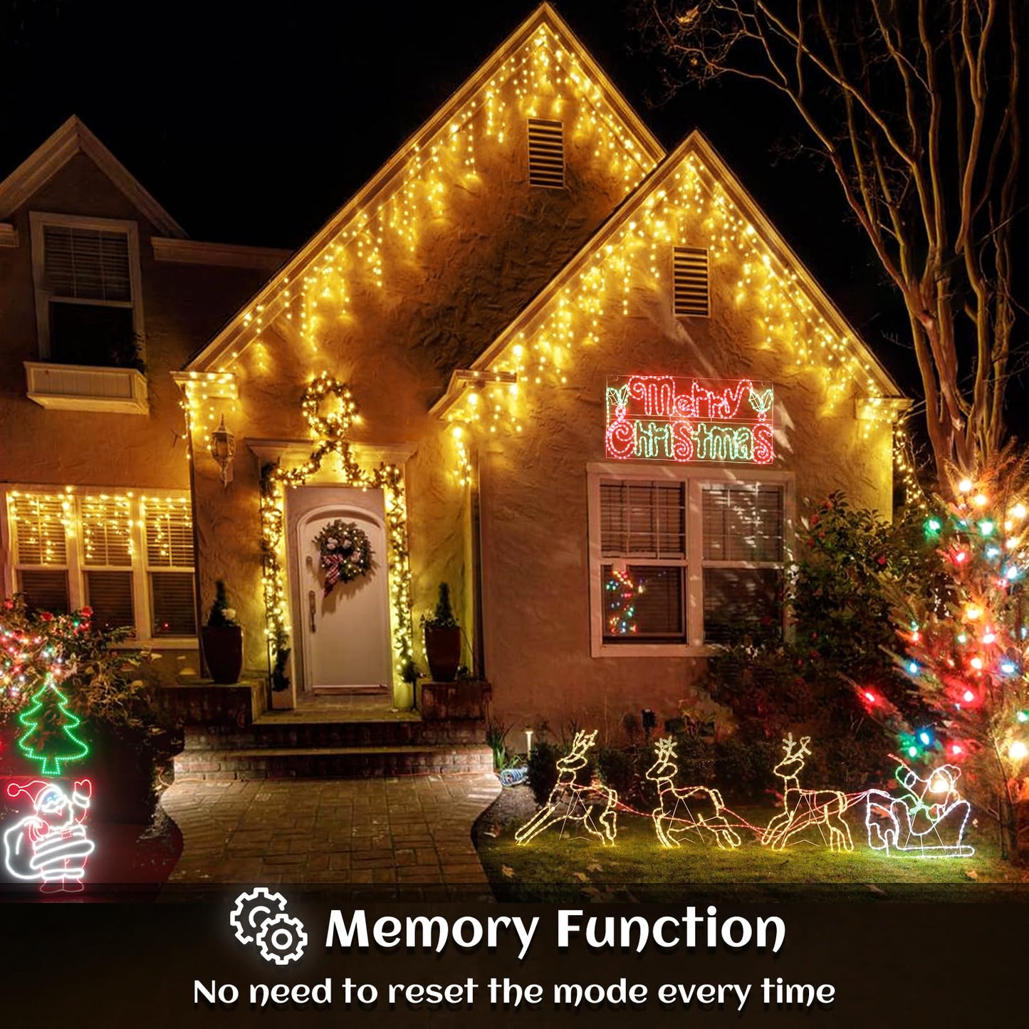 Nielfoi Icicle lights Outdoor - 33ft Christmas Lights with 400LED 75 Drops 8 Modes, Plug in Curtain String Lights Waterproof for Holiday Wedding Party Home Garden Bedroom Indoor Decoration, Warm White