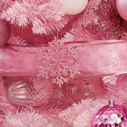 SY CRAFT 86 Pieces of Assorted Shatterproof Christmas Ball Snowflake Ornaments Seasonal Decorative Hanging Ornament Set with Hand-held Gift Package for Xmas Tree Decorations (86PCS, Pink)