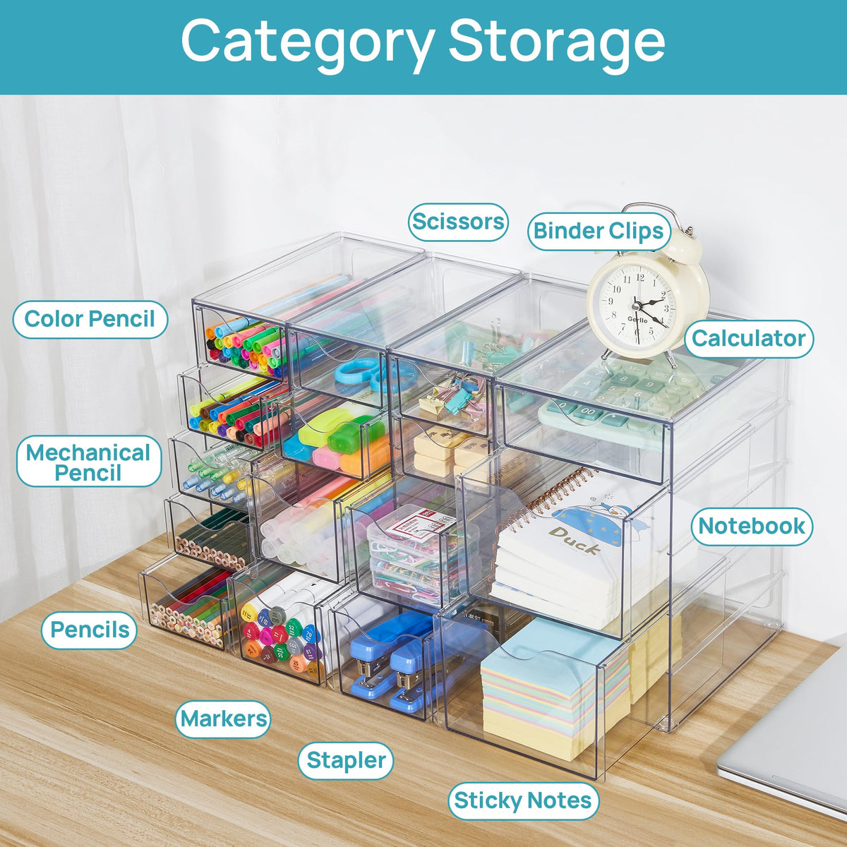 Vtopmart Acrylic Organizer with 16 Drawers (4 Set),Clear Storage Drawers for Office Supplies,Desk Organization and Storage for Makeup,Jewelry,Art Crafts