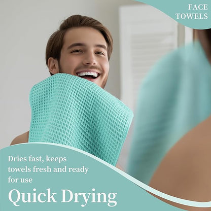 Microfiber Waffle Face Towels, 4 Pieces, Fast Drying, Lint Free 430 GSM