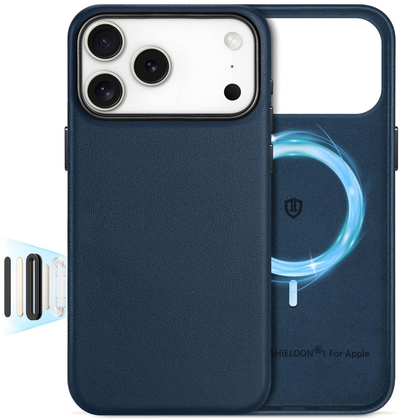 SHIELDON Genuine Leather Case for iPhone 17 Pro Max 6.9" 2025, [Camera Button Updated], Compatible with Magsafe, Magnetic Wireless Charging, Slim Fit, Non-Slip, Anti-Scratch, Shockproof - Navy Blue