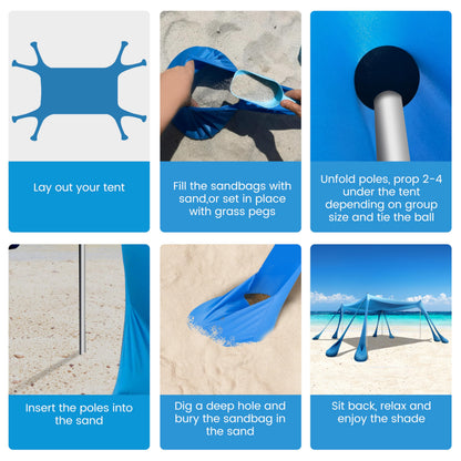 VIONMI Beach Canopy Beach Tent Pop Up Shade 10x10ft Sun Shelter UPF50+ with 8 Sandbags-2 Sand Shovel-4 Aluminum Poles-Ground Pegs-Portable Carrying Bag for Outdoor Family Camping Fishing Yard Picnic
