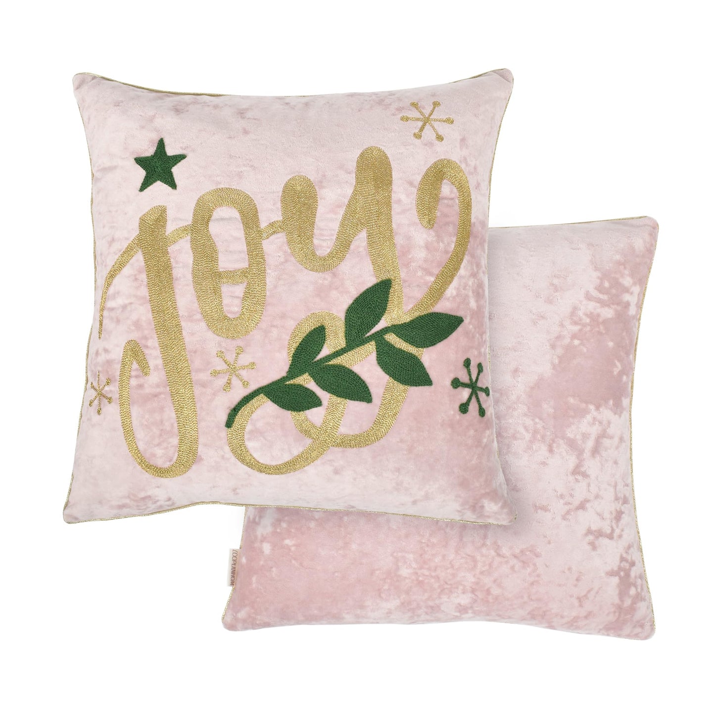 LOOPUINHOM Joy Christmas Pillow Covers 18x18,Embroidered Velvet Christmas Throw Pillow Covers Christmas Decorations Holiday Pillows for Home Couch,Pink Blush/Gold