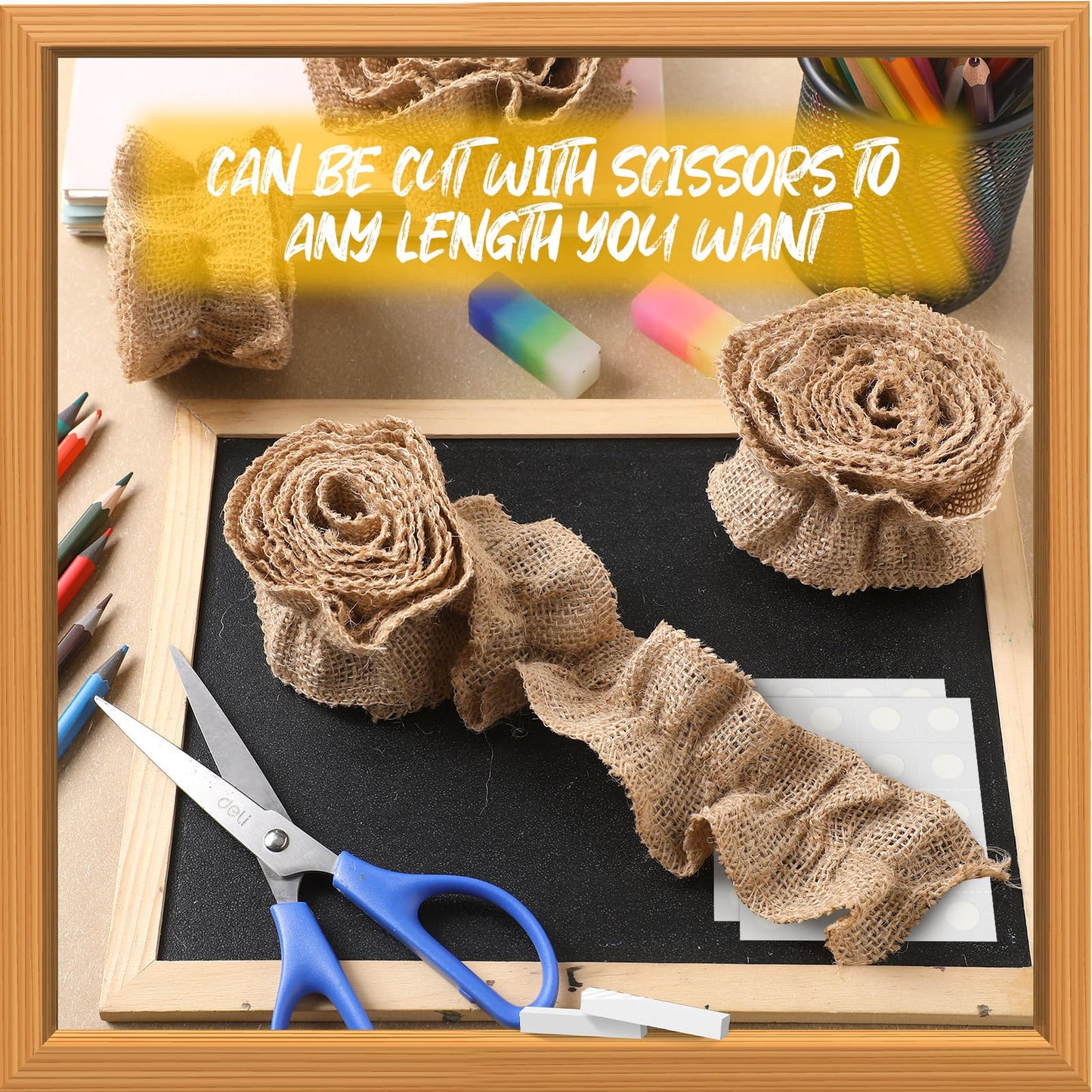 Fanfanwin 8 Rolls Burlap Ruffled Bulletin Board Borders for Classroom Decor Farmhouse Burlap Bulletin Board Trim DIY Crafts for Classroom Home Decoration, 2.2 x 40 Inch