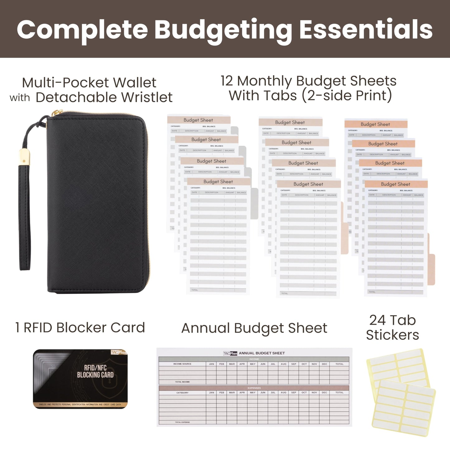 Simplified Cash Envelopes System Budgeting Wallet-NO Envelope & Budget Binder Needed, Multi-pocket Cash Stuffing Wallet, Money Organizer, Expense Tracker Sheets Card Holder, Leather Wallets For Women