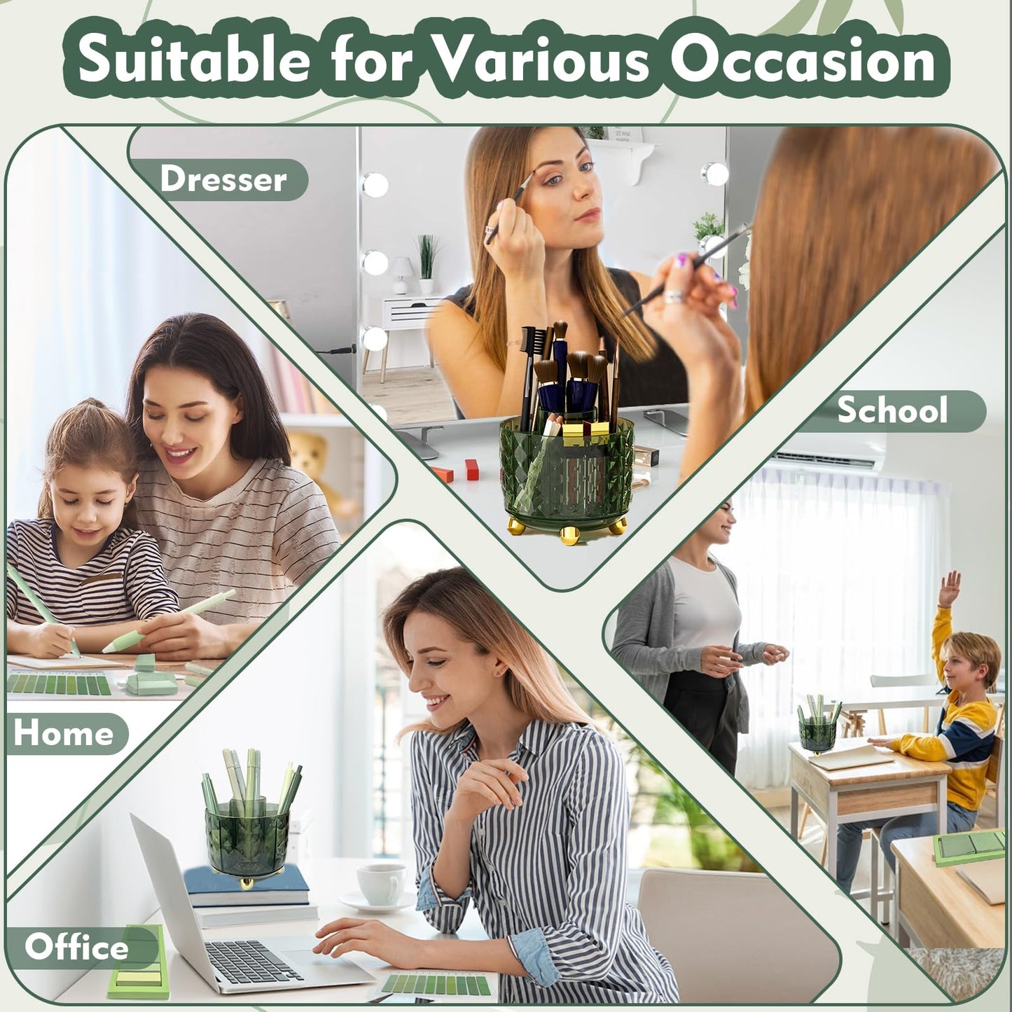 sportsvoutdoors Green Desk Accessories, Sage Green Supplies, Office Stationery Set, Dark Green Pen Pencil Holder for Desk,Gifts for Office Clerks