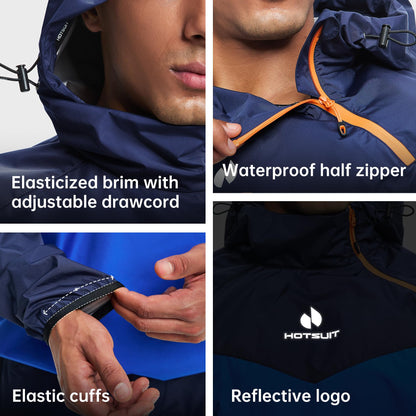 HOTSUIT Sauna Suit for Men Sweat Sauna Jacket Pant Gym Workout Sweat Suits, Navy, 3XL