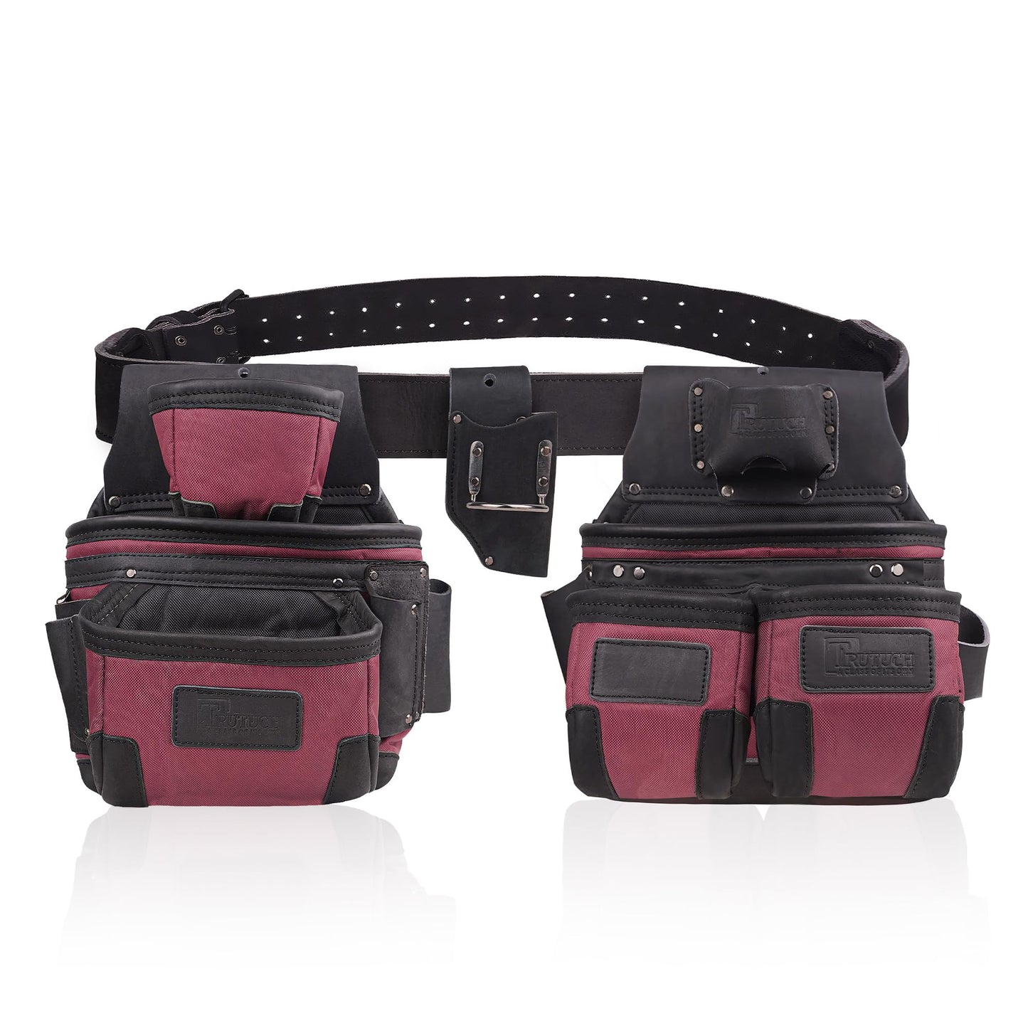TRUTUCH Nylon and Leather Tool Belt | Framing Tool Bags | Nylon Tool Pouch | Carpenter Tool Belts | Construction | Framers | Electrician Tool Belt (Maroon 1650)