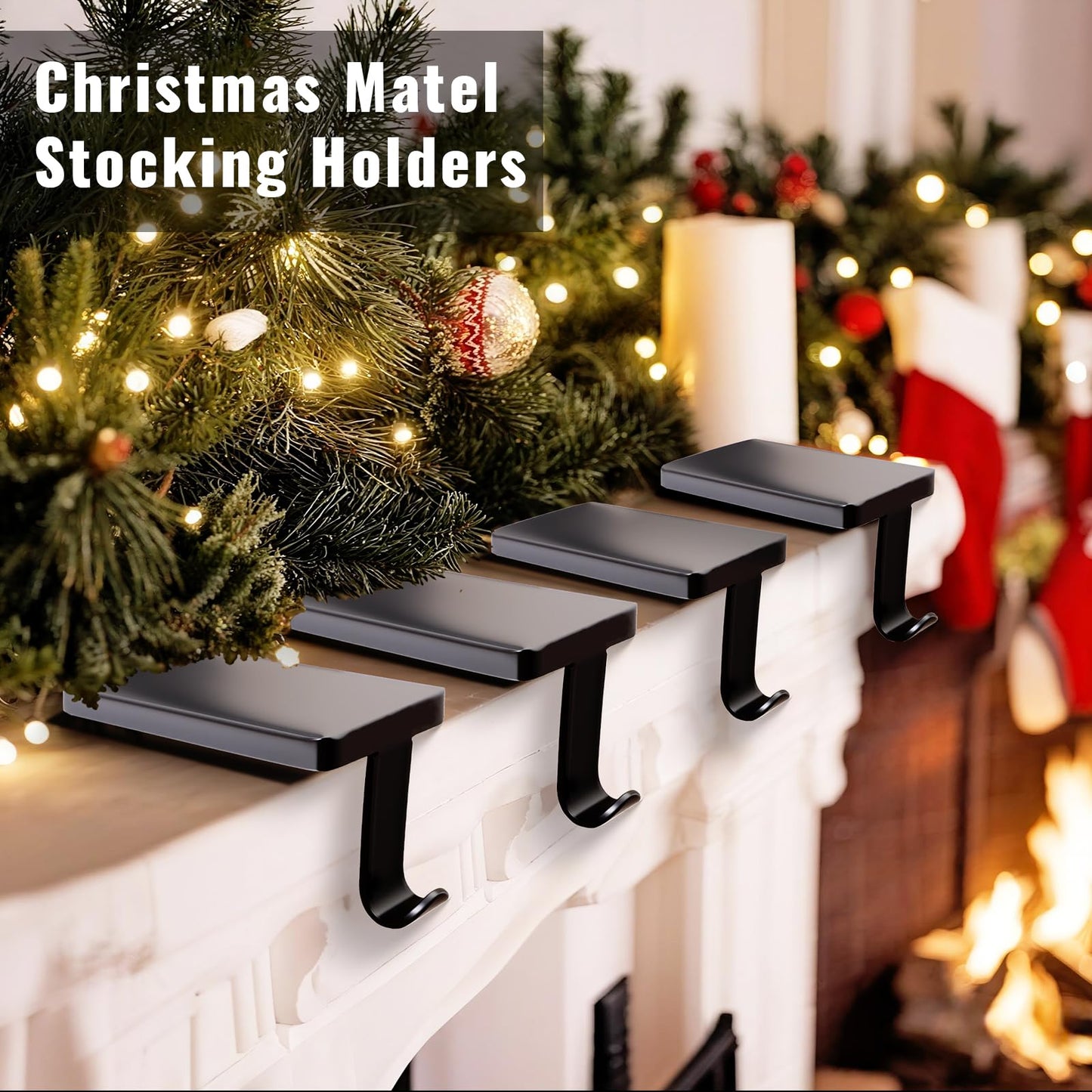 Btanadi Stocking Holders for Mantle Set of 6, Metal Christmas Stocking Holder, Heavy Duty Stocking Hangers with Non-Slip Protective Pad, Mantle Garland Hanger for | TV Stand | Staircase | Dresser