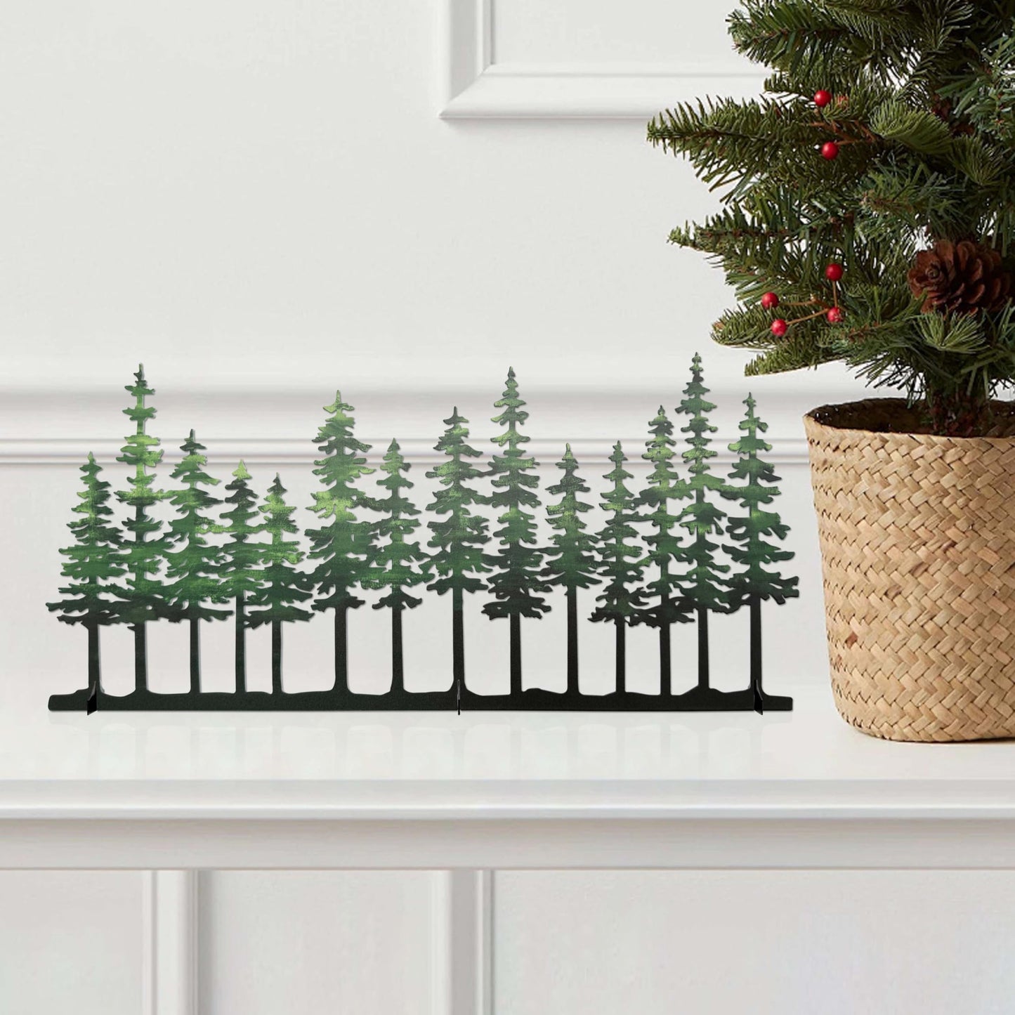 Metal Pine Tree Decor, Cabin Forest Tree and Nature Rustic Tabletop Decor, Mantel Centerpieces Shelf Decorations, Housewarming Gifts for Home Farmhouse Living Room Bedroom(Green)