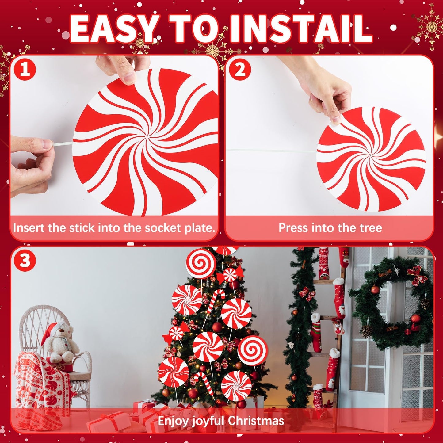 12Pcs Large Peppermint Lollipop Candy Cane Christmas Tree Picks Red and White Candy Shaped Xmas Tree Toppers Ornaments Decorations for Wreath Vase Home Office Holiday Party Supplies