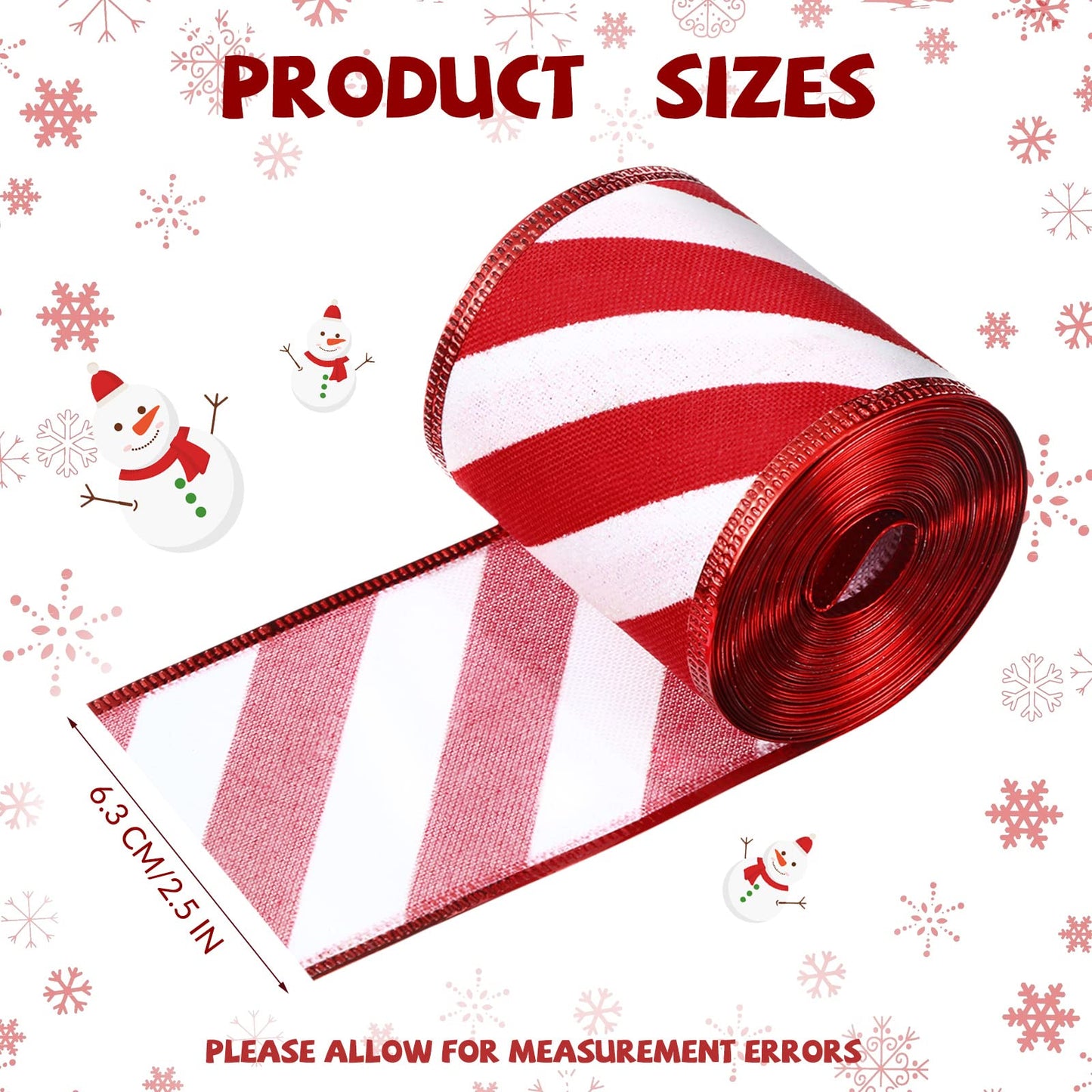 2 Rolls 2.5 Inch x 6 Yards Christmas Red and White Ribbon Christmas Candy Cane Wired Edge Ribbons DIY Craft for Xmas Tree Decorations Wreath Bows Making Gift Wrapping(Diagonal Stripes)