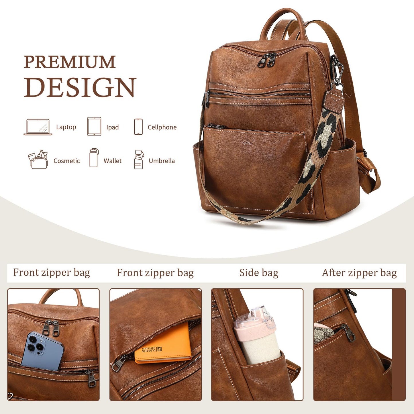 AGLOD Leather Backpack Purse for Women Designer Ladies Shoulder Bag Fashion Faux Work Travel Handbags