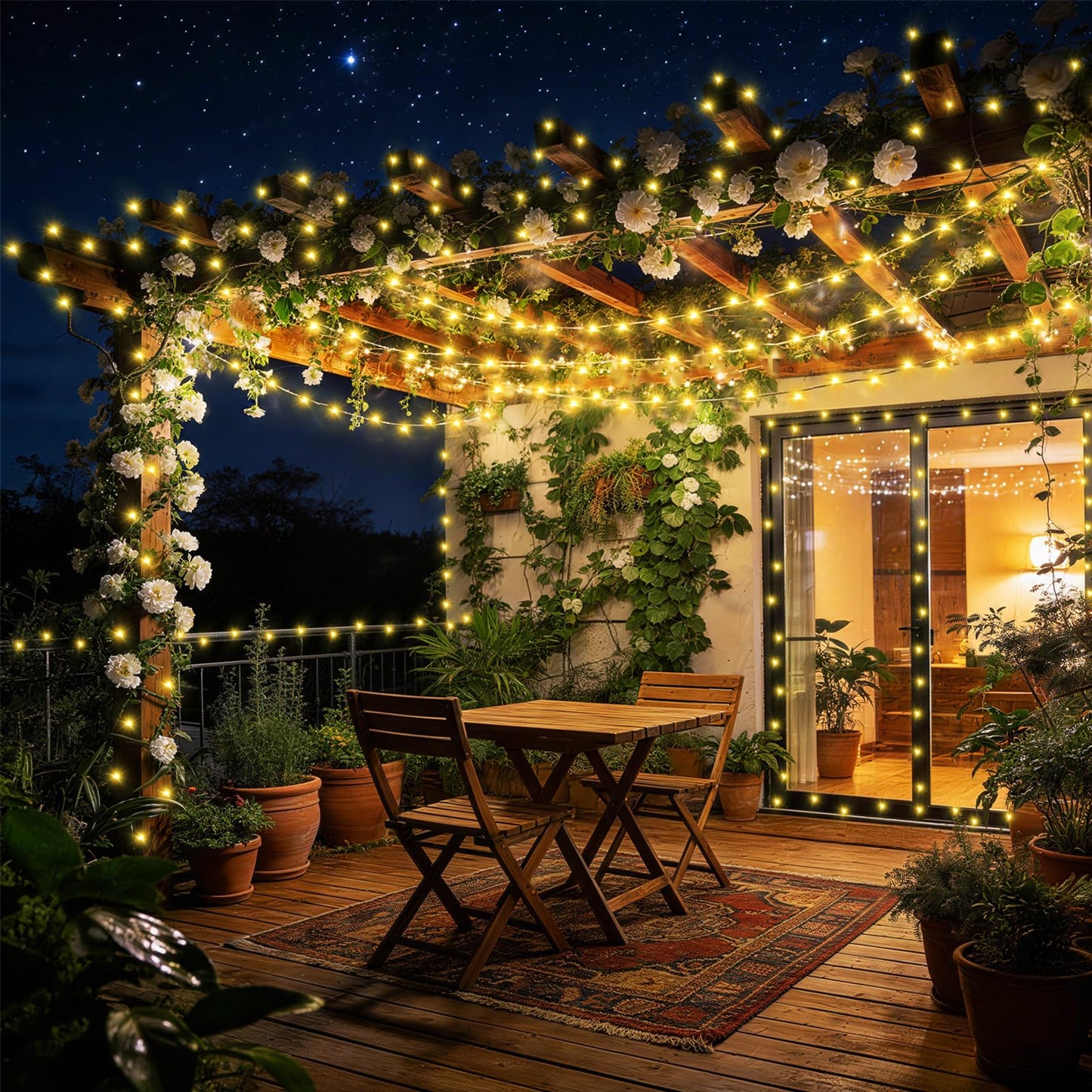 Hezbjiti 1000 LED 403 FT Christmas String Lights Outdoor, 8 Lighting Modes IP44 Waterproof Fairy Lights with Timer and Dimmable Function for Home Party Tree Decorations (Warm White, Clear Wire)
