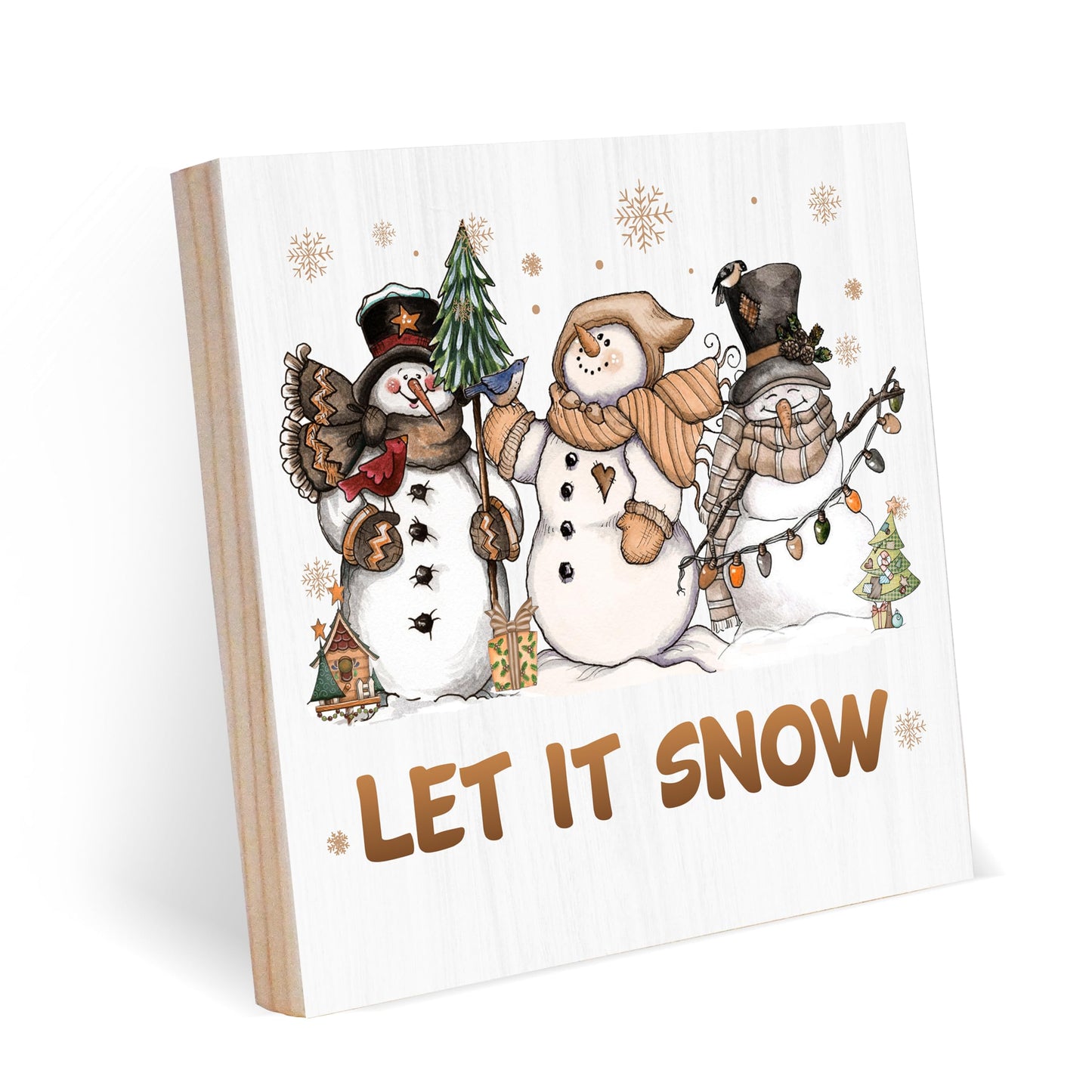 OXRUN Christmas Table Decorations, Winter Snowman Wooden Box Sign Decorative, Xmas Holiday Gifts for Women Men Home Office Shelf Decor 6 x 6 Inches - F05