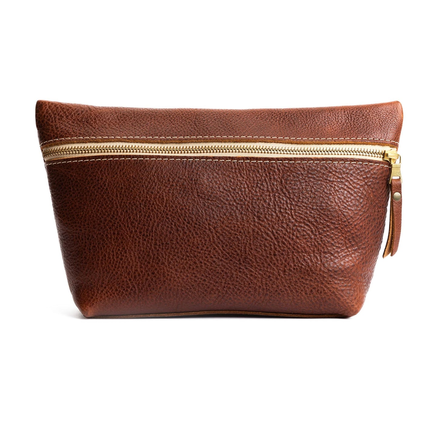 Portland Leather Goods Makeup Bag – Travel Friendly Cosmetic Bag with Zipper Closure for Organizing Makeup & Toiletries – Handmade from the Finest Full-Grain Hides – Extra Large, Nutmeg