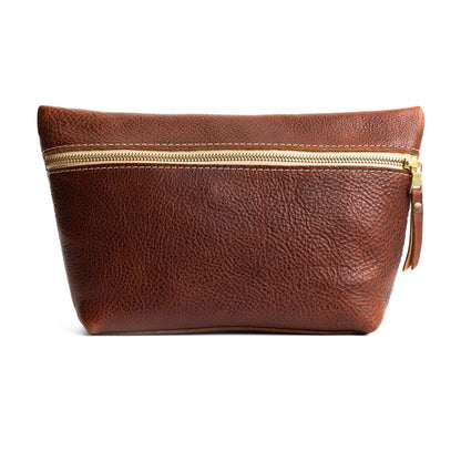 Portland Leather Goods Makeup Bag – Travel Friendly Cosmetic Bag with Zipper Closure for Organizing Makeup & Toiletries – Handmade from the Finest Full-Grain Hides – Extra Large, Nutmeg
