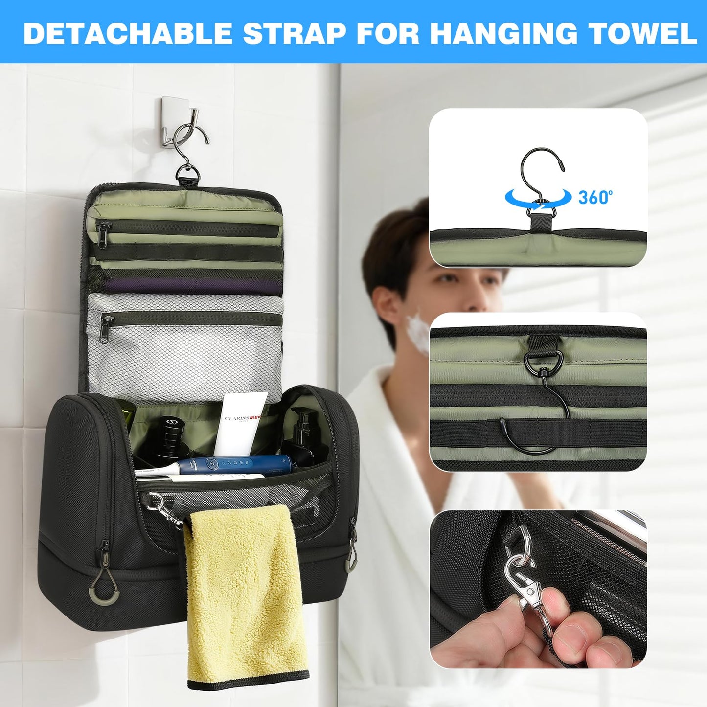 TANGCORLE Toiletry Bag for Men, Handing Travel Toiletry Organizer Protable Water Ressistant Bathroom Shaving Bags for Toiletry Accessories, Travel Essentials, Black(Empty Bag)
