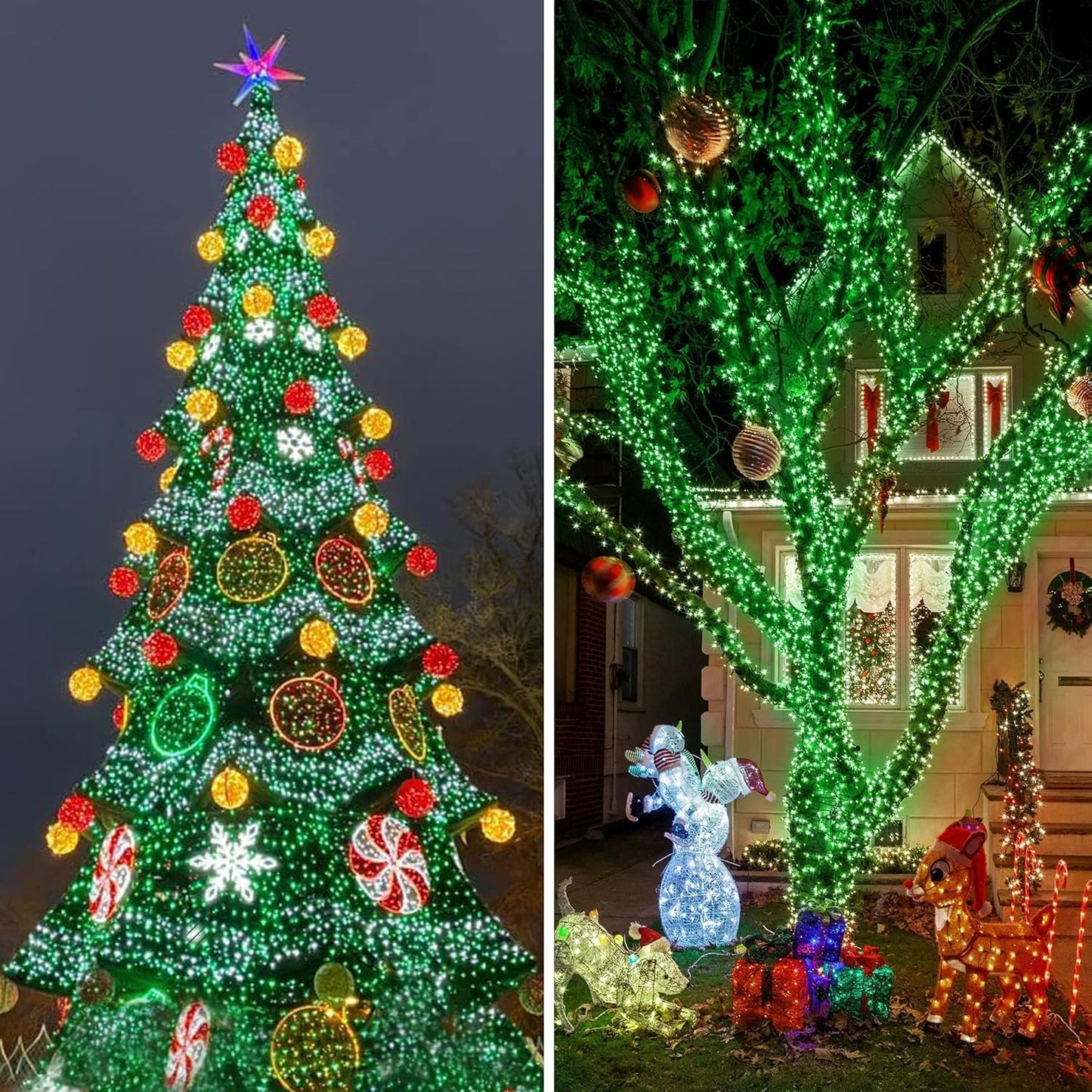KNONEW 197FT 500 LED Christmas Lights Outdoor String Lights 8 Modes & Memory Fairy Light Plug in Waterproof LED String Lights for Xmas Yard Tree Wedding Party Holiday Decorations (Green)