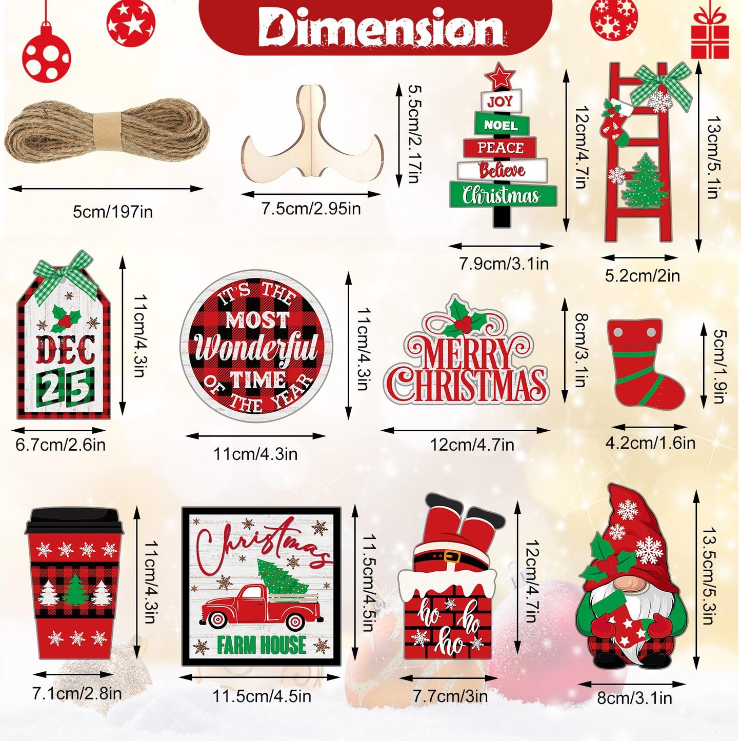 Tradder 14 Pcs Christmas in July Tiered Tray Decor Christmas Stockings Red Truck Xmas Tree Santa Wooden Signs Xmas Table Decorations Rustic Farmhouse Ornaments for Home Shelf