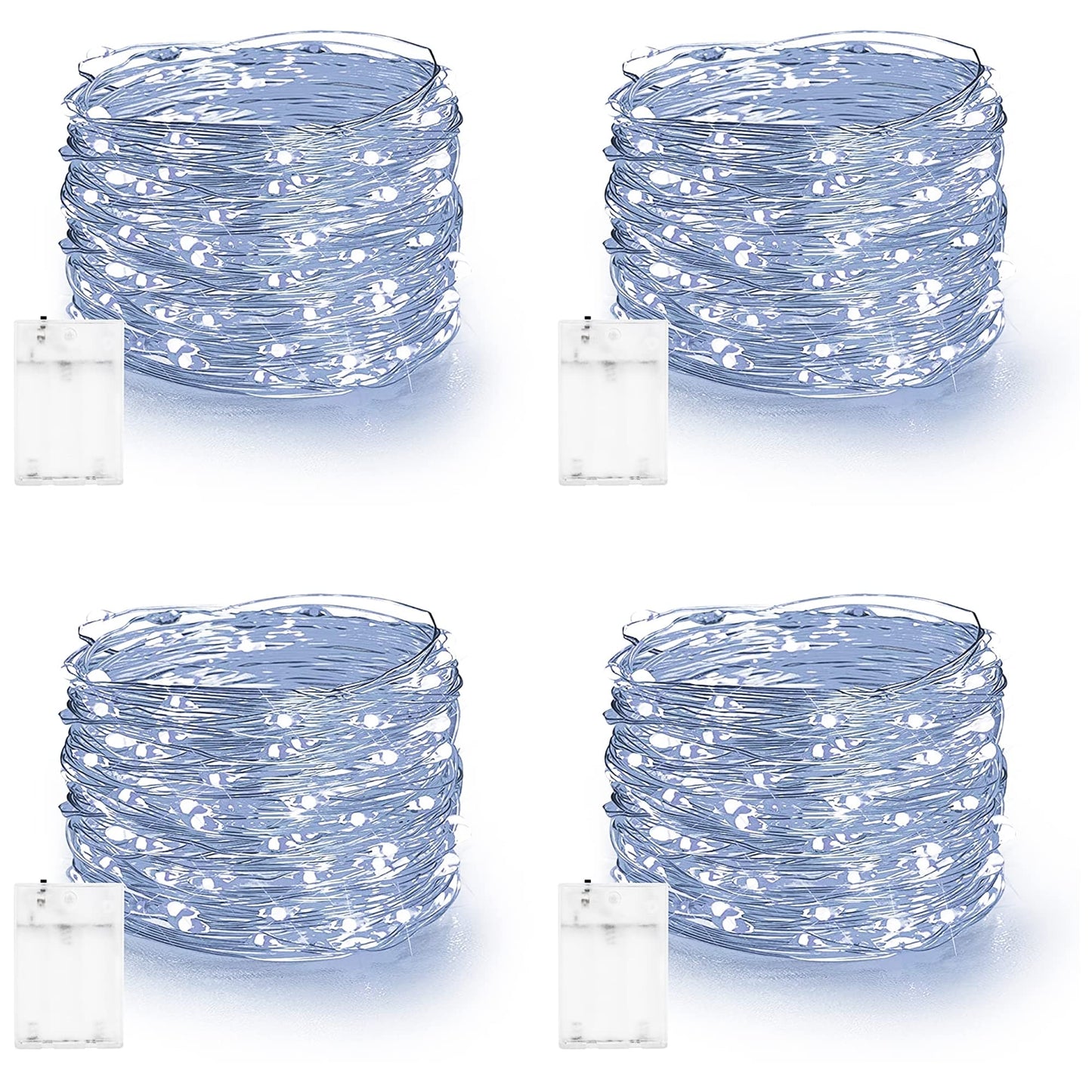 Dazzle Bright Fairy Lights Battery Operated, 4 Pack Total 80FT 240LED Silver Wire Waterproof Battery Operated String Lights, Christmas Decorations for Indoor Outdoor Bedroom Yard Decor, White