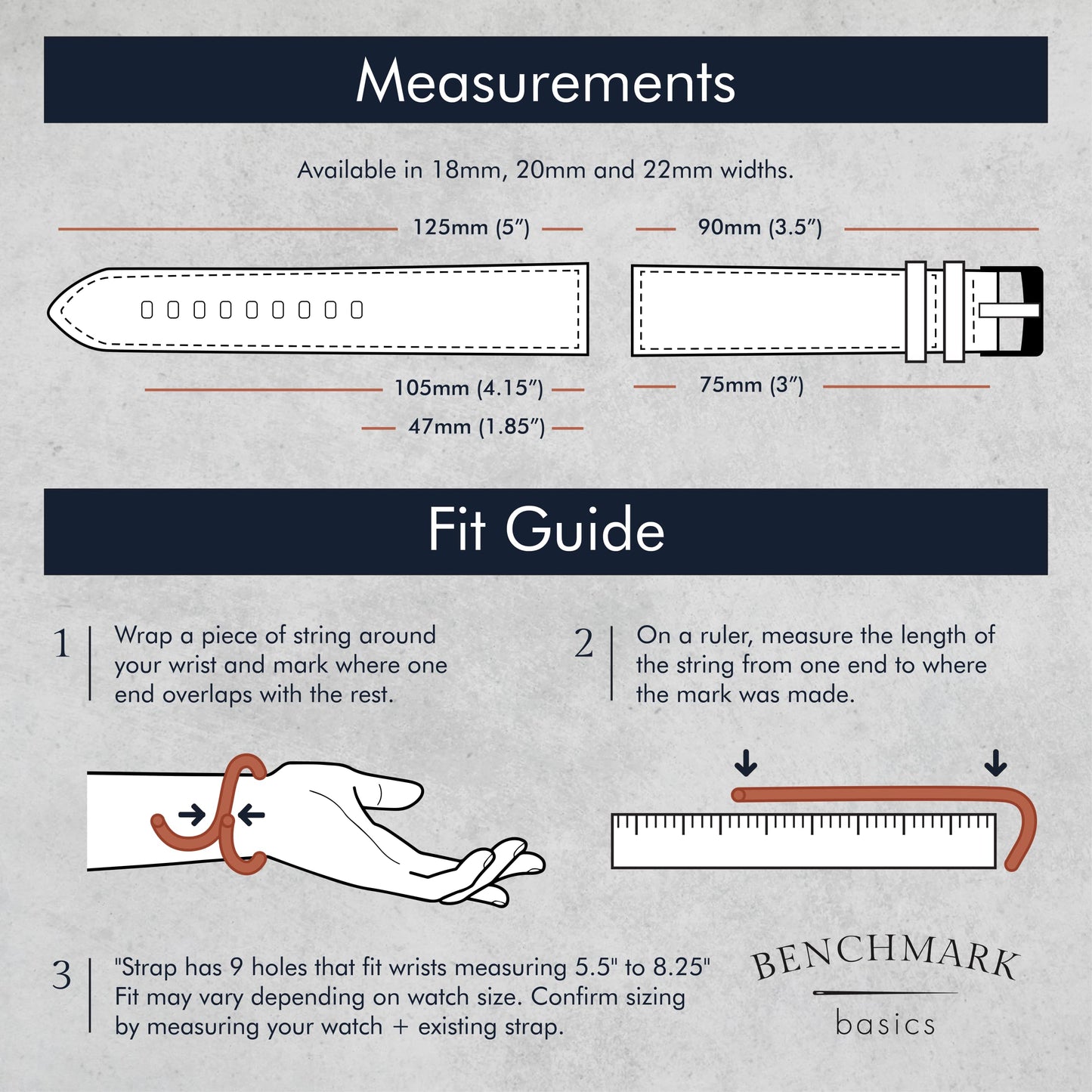 Benchmark Canvas Watch Band - Quick Release Cotton Fabric Watch Straps for Men & Women (22mm, Grey)
