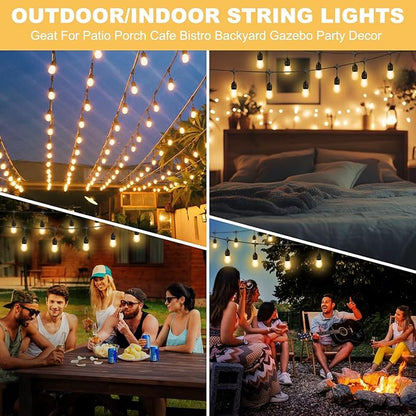 50FT Outdoor String Lights with 32+2 Bulbs (1.5FT Bulbs Spacing), Remote & Dimmer, Commercial Patio String Lights with 3 Mode Light & Timing, IP65 Waterproof, 50PC Mounting Ties for Outside