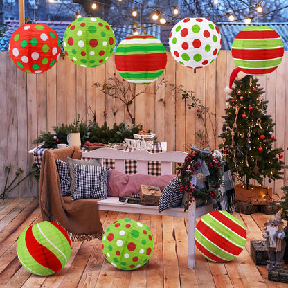 Glooglitter 12 Pcs 10" Red Green Paper Lantern Christmas Party Decorations Hanging Lantern Indoor Outdoor Decorative Christmas Round Ceiling Hanging Decor for Holiday Xmas Party Baby Shower Birthday