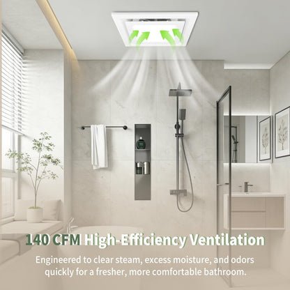 Orvexa Bathroom Exhaust Fan with Light, 140 CFM 1.0 Sone Quiet Bathroom Fan with Light, 12" x 12" Panel, 10" x 10" Ceiling Opening, 4" Duct, 6500K 1200LM LED, Independent Fan & Light Controls