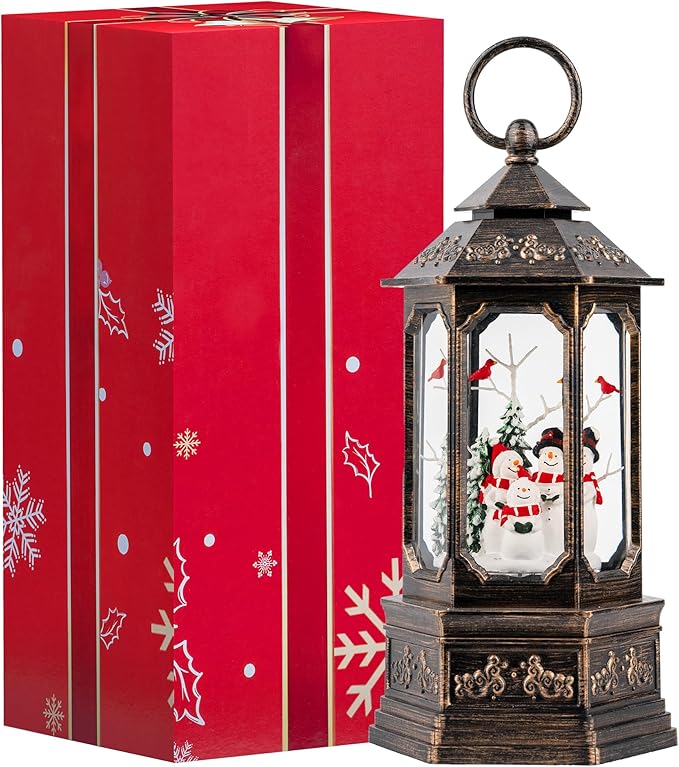 Christmas Snow Globe Swirling Glittering Snowman Choir & Cardinal with Music & Timer, USB Lined/Battery Operated Lighted Water Lantern for Christmas Festival Decoration Gifts
