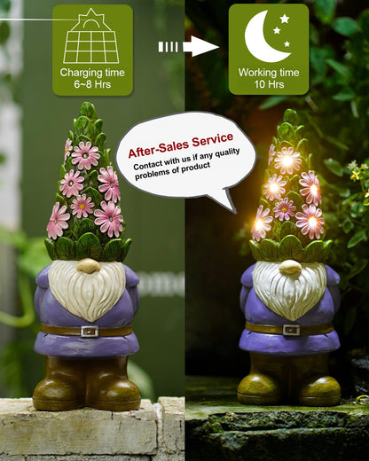 Nacome Solar Garden Outdoor Statues Gnome with Succulent and 7 LED Lights - Lawn Decor for Patio, Balcony, Yard Ornament for Mom Grandma Women