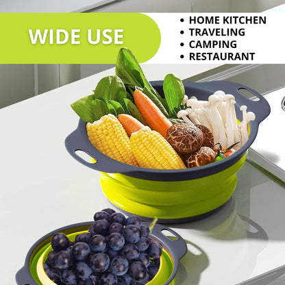 Small Collapsible Colander with Plastic Handles Round Silicone Kitchen Strainers Foldable Kitchen Strainer Perfect for Draining Pasta Vegetable and Fruit Green