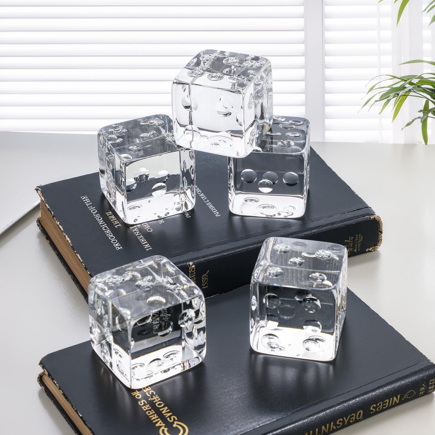 QFkris 2.2" Glass Dice Paperweight Glass Art Dice Figurine Paper Weights for Desk