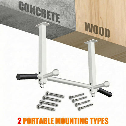 Ceiling Mount Pull Up Bar for Garage/Basement/Rafter - Heavy Duty 600LBS Adjustable Height Multi-Grip Chin Up Bar,Ceiling Joist/Beam (White)