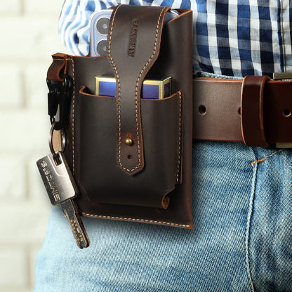 Genuine Leather Phone Holster,Universal Cell Phone Case with Snap Closure & Belt Clip, Leather Pouch for iPhone 16/15/14 Pro Max & Samsung Galaxy S24/S23 Ultra,Universal Belt Pouch for Men with Case