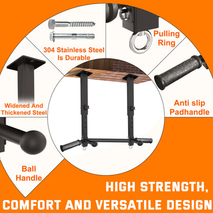 Upgraded-24" Ceiling Mount Pull Up Bar for Garage/Basement/Rafter - Heavy Duty 800LBS Adjustable Height Multi-Grip Chin Up Bar,Ceiling Joist/Beam