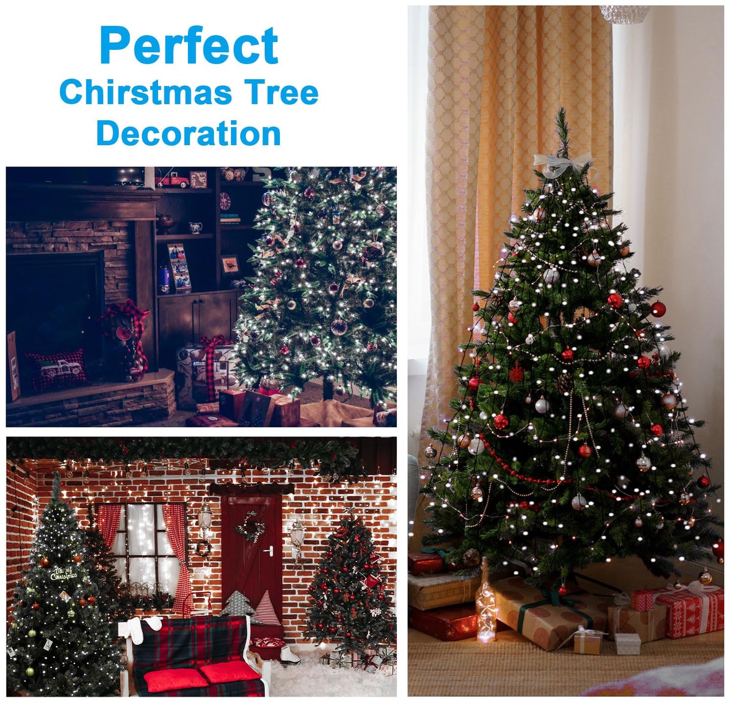 BOLWEO Christmas Tree Lights 400LED 16 Lines Christmas Lights for Tree 8 Modes for 6ft-7ft Tree, UL Certified Indoor Outdoor Christmas Decorations 16 * 6.6ft Drops Cool White