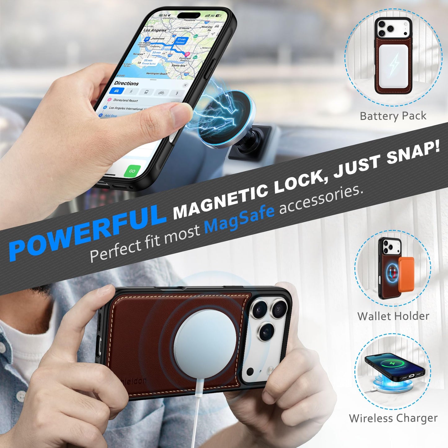SHIELDON Detachable Leather Wallet Case for iPhone 17 Pro Max 6.9" 2025 | Wireless Charging, Removable Flip Magnetic Cover, RFID Blocking Credit Card Holder, Kickstand, Full Protection - Retro Coffee