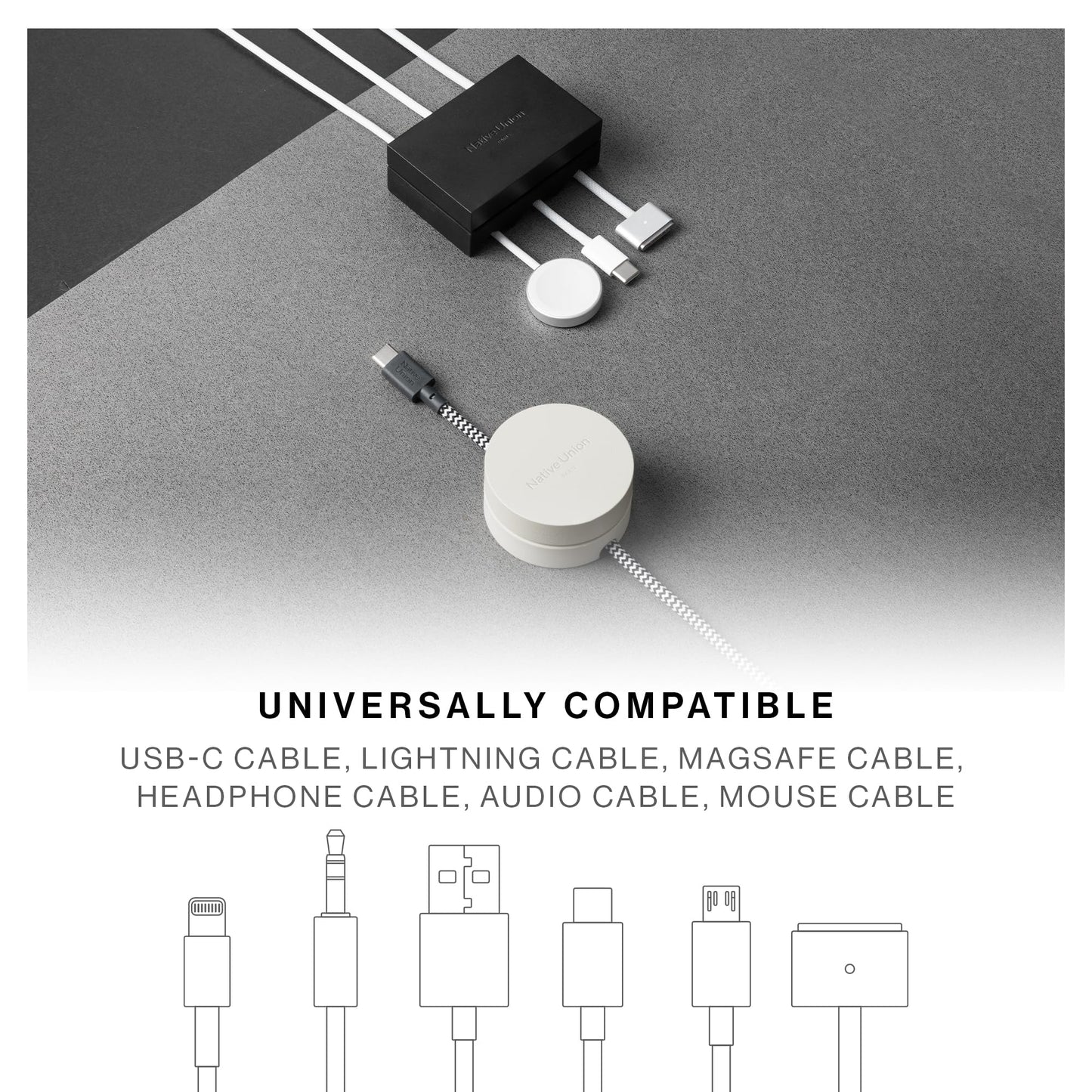 Native Union Weighter – Cable Weight/Holder Desk Accessory for Workspace or Nightstand – Non-Slip Cable Organizer – Metal and Silicone Design – for All Cables Including USB-C & Lightning (Black)