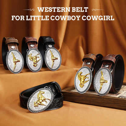 JKEEMI Kids Cowboy Belt for Boys Girls, Removable Buckle and Adjustable Embossed PU Leather Girls Boys Western Belt for Jeans
